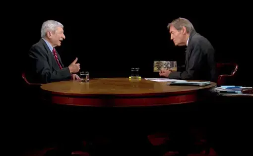 Pulitzer Center Senior Adviser Marvin Kalb speaks to Charlie Rose about Khrushchev and the Soviet Union during the Cold War. Still from video. United States, 2017.