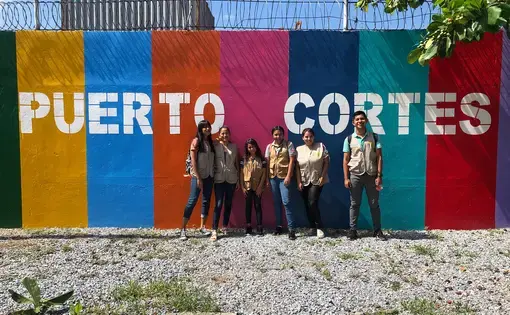 Ten-year-old Stephanie Dubón (third from left) takes part in a young journalists program in Puerto Cortés. Image by Jaime Joyce/TIME for Kids. Honduras, 2019.