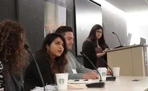 From left to right: Sarah Wildman, Foreign Policy’s deputy editor for print and Pulitzer Center grantee; Shweta Gulati, mobile storytelling producer and editor at National Geographic; Willie Shubert, global director of Mongabay; and Pulitzer Center editorial assistant Jackie Calderon on a Pulitzer Center Washington Weekend panel. Image by Claire Seaton. United States, 2019. 