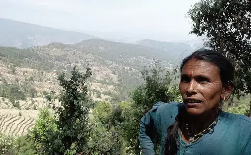 Shanti Devi manages a small farm near Almora, Uttarakhand largely by herself — similar to many women across the hills. Image by Esha Chhabra. India, 2017.