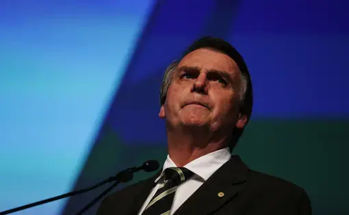 Then president-elect of Brazil Jair Bolsonaro during participation in the Unica Forum 2018. Image by Marcelo Chello. Brazil, 2018.