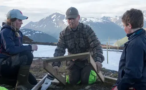 Reiulf Aleksandersen and two of his children, Sara Katrine and Ulf Isak. Image by Amy Martin. Norway, 2017.