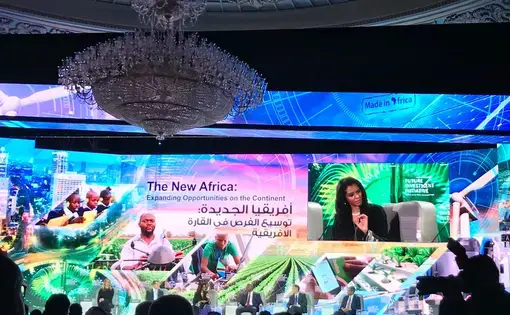 A panel discussion on opportunities in Africa, held at Saudi Arabia's Future Investment Initiatives Forum in Riyadh. Image by Elizabeth Dickinson. Saudi Arabia, 2017.