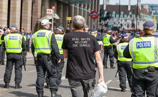 An anti-'free Tommy Robinson' demonstration in London. Image by Mark Ramsay [CC BY 2.0].  United Kingdom, 2018.