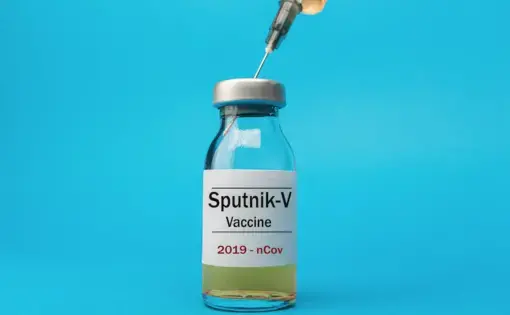 Concept of the Russian vaccine Sputnik-V. Image by Seda Servet / Shutterstock. 2020.