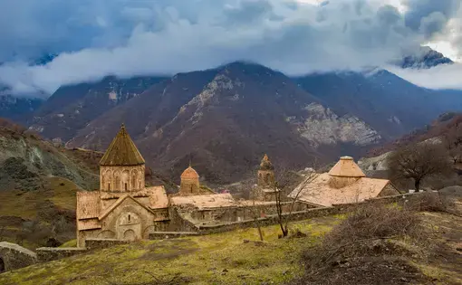 A view of the Dadivank Monastery, the fate of which has become an impassioned issue for Armenians in the handover of the Kelbajar region to Azerbaijan. Image by Hayk Hovhannisyan / Shutterstock. Undated.