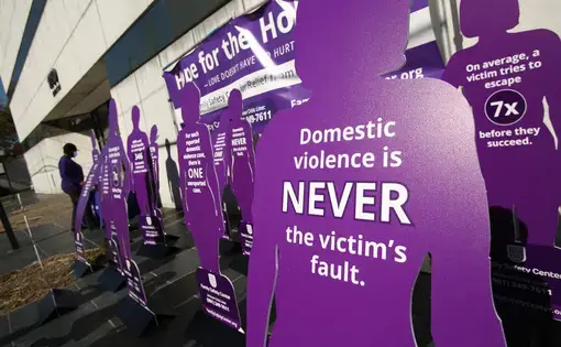 A display from a Nov. 17 Silent Witness Memorial at the Family Safety Center in Memphis, remembering victims of domestic violence. Image by Karen Pulfer Focht. United States, 2020.