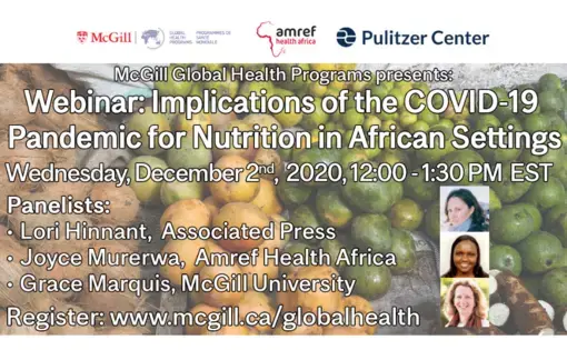 Promotional graphic for "Implications of the COVID-19 Pandemic for Nutrition in African Settings." Courtesy of McGill Global Health Programs.