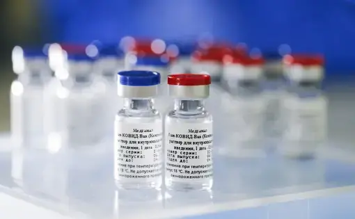 Vials of the Sputnik V vaccine. Image courtesy of The Gamaleya Center. Russia, 2020.