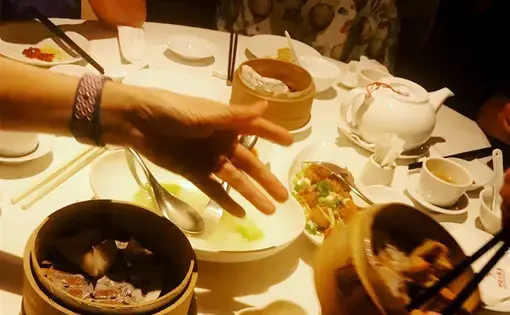A dim sum feast in the San Want Hotel, one of the many dining and drinking options in the Da'an district. Image by Melissa McCart / Pittsburgh Post-Gazette. Taiwan, 2018.