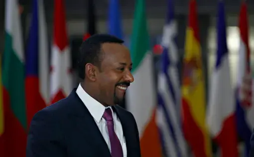 President of the European Council Donald Tusk welcomes Abiy Ahmed, prime minister of Ethiopia, prior to a meeting on January 24, 2019. Image by Alexandros Michailidis / Shutterstock. Belgium, 2019.