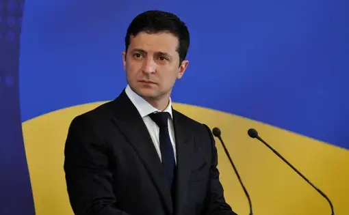 Ukraine President Volodymyr Zelensky speaks at a news conference during the Ukraine-EU Summit in Kiev on July 8, 2019. Image by Sergei Chuzavkov / Shutterstock. Ukraine, 2019.