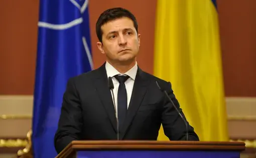 President of Ukraine Volodymyr Zelensky attends a joint press conference with NATO Secretary General Jens Stoltenberg. Image by Sergei Chuzavkov. Ukraine, 2019.