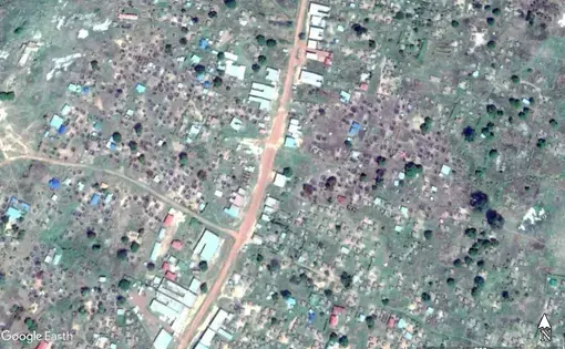 Satellite image of Kaya in January, 2019, showing evidence of damaged properties. Image courtesy of Google Earth.