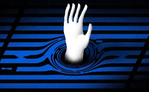 An illustration of a hand reaching between prison cell bars.