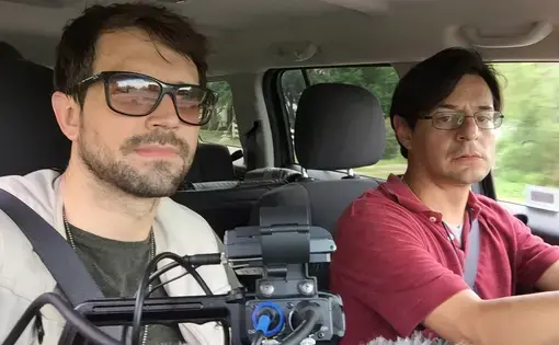 Todd Wiseman and Julián Aguilar driving on Oklahoma Avenue in Brownsville, August 2017. Image by Todd WIseman. United States, 2017.