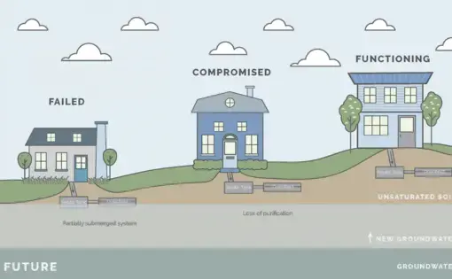 Rising water levels encroach on the soil that's essential for filtering water from septic tanks before it reaches the groundwater. Image courtesy of UGA Carl Vinson Institute.