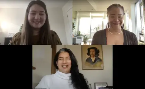 C. Zawadi Morris and Eisa Nefertari Ulen participate in a Zoom webinar. 2020.