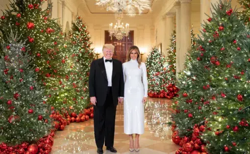President Donald J. Trump and First Lady Melania Trump in the Cross Hall of the White House. Image by Andrea Hanks/White House (CC Public Domain). United States, 2018.