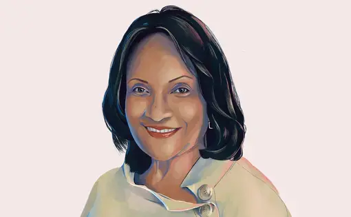 “Every time you make progress … you are pushed back by either a natural or political catastrophe,” Marie Marcelle Deschamps says. Illustration by Katty Huertas / Science Magazine.
