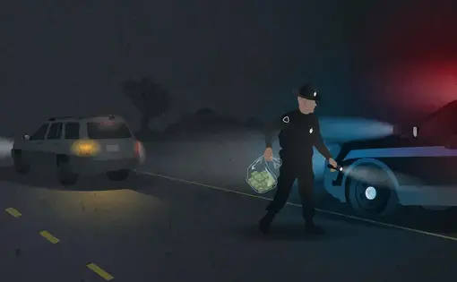 No police officer or prosecutor testified in public against Rep. Shamed Dogan's bill to reform civil asset forfeiture tools. But their behind-the-scenes lobbying prompted the House Rules Committee chair to kill the bill. Graphic courtesy of David Kovaluk/ St. Louis Public Radio. United States, 2019.