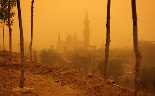 A sandstorm encapsulates a mock castle in the desert tourist park of Shapotou in Ningxia Province. The park is situated on the edges of the Tengger desert hence is regularly bombarded by sandstorms. 1