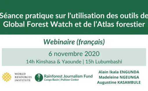 Le Rainforest Journalism Fund, en collaboration avec World Resources Institute (WRI), a organisé un webinaire gratuit le 6 novembre 2020 pour les journalistes qui font des reportages au niveau du grand Bassin du Congo portant sur l’utilisation de l’Atlas forestier produit par World Resources Institute ainsi que celle des outils produits par Global Forest Watch (GFW).