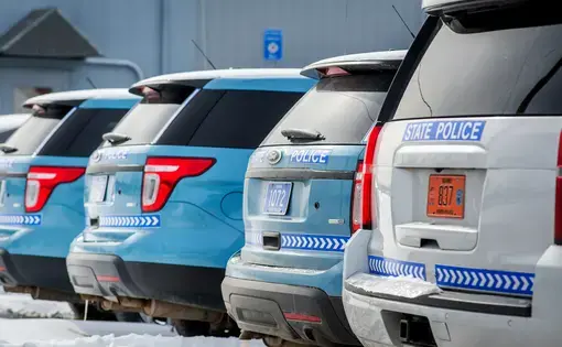 Maine State Police vehicles are pictured at the Troop E barracks. Image by Linda Coan O'Kresik / BDN. United States.