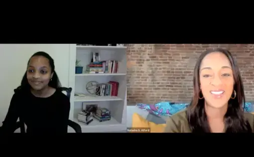 Grantee Natasha Alford speaks with Pulitzer Center Outreach Assistant Kayla Edwards.