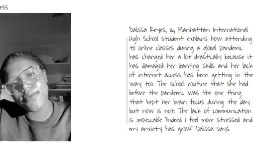 Excerpt from a photo essay created by a student at The Manhattan International High School in fall 2020. Image courtesy of Tania Mohammed. United States, 2020.