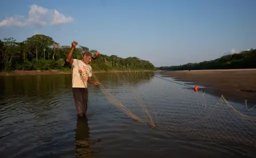 Man casts fishing net