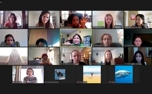 Screenshot of a Zoom meeting between students and journalist Corinne Chin.