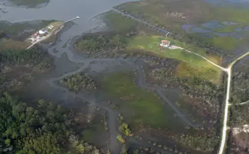 Overhead shot of the North Carolina coast, which is suffering the effects of sea level rise.
