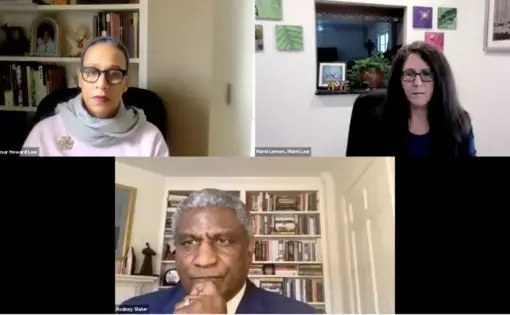 Carmia Caesar, Marni Lennon, and Rodney Slater speak at 'The 1619 Project' Law School Initiative Series Launch webinar.