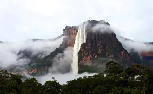 Water rushing in Salto Angel waterfall in Venezuela after a rainy night.