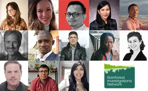 A grid of headshots of the Rainforest Investigations Network fellows.
