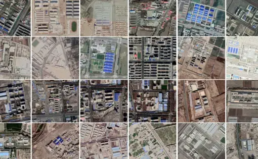 A mosaic of satellite images of Chinese detainment camps.