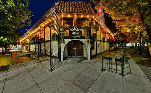 Image of the outside of the Boise Basque Museum at night.