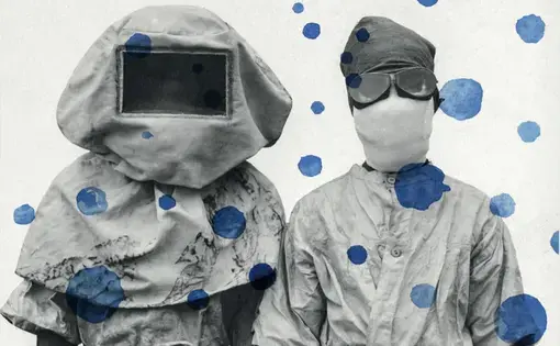 Two doctors wearing protective gear, taken from the cover of If God Is a Virus by Seema Yasmin