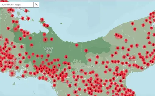 Image of map of Panama with daily reported COVID-19 cases.