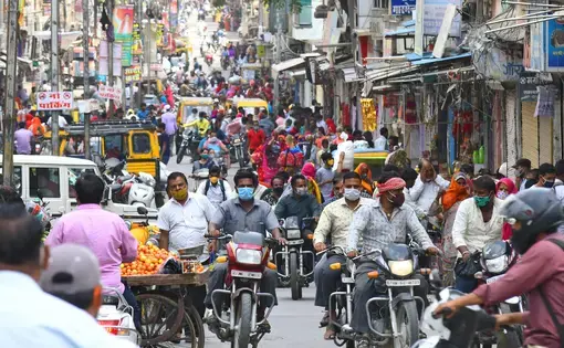 People roam at the main market in Beawar, India.