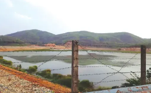 Image of a pond behind a fence.