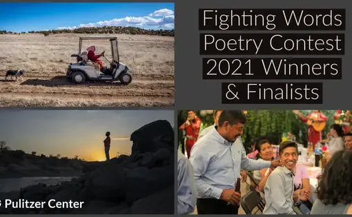 Graphic with text reading, "Fighting Words Poetry Contest 2021 Winners & Finalists"