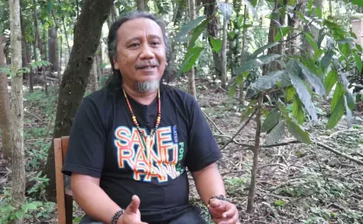 Man sitting in chair in the forest