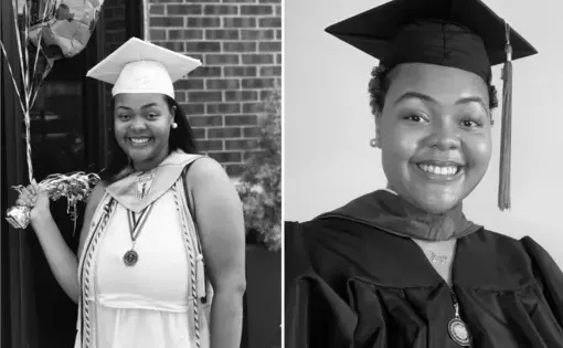 photos of Jamaija at high school and college graduations