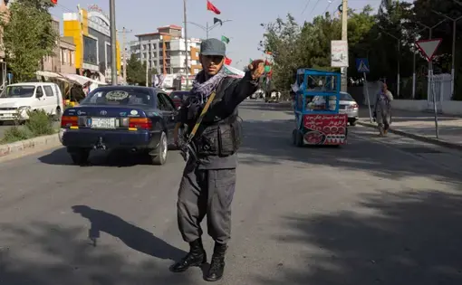 Afghan police seen at a checkpoint