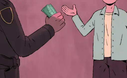 drawing of police holding someone's money