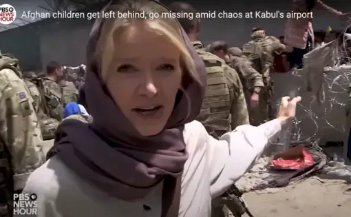 Photo of Jane reporting in Kabul