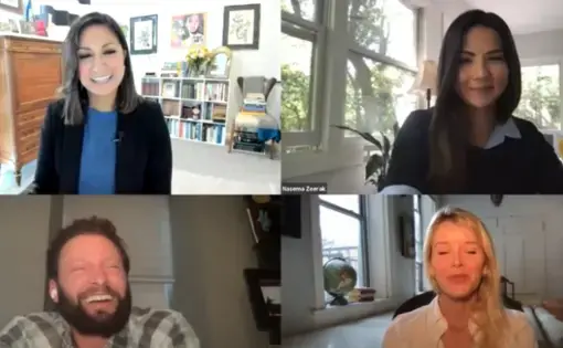 Screenshot of Nawaz, Zeerak, Stern, and Ferguson smiling in Zoom panels.