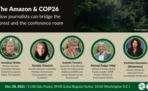 Session graphic including title, headshots of 5 speakers, and photo of the forest